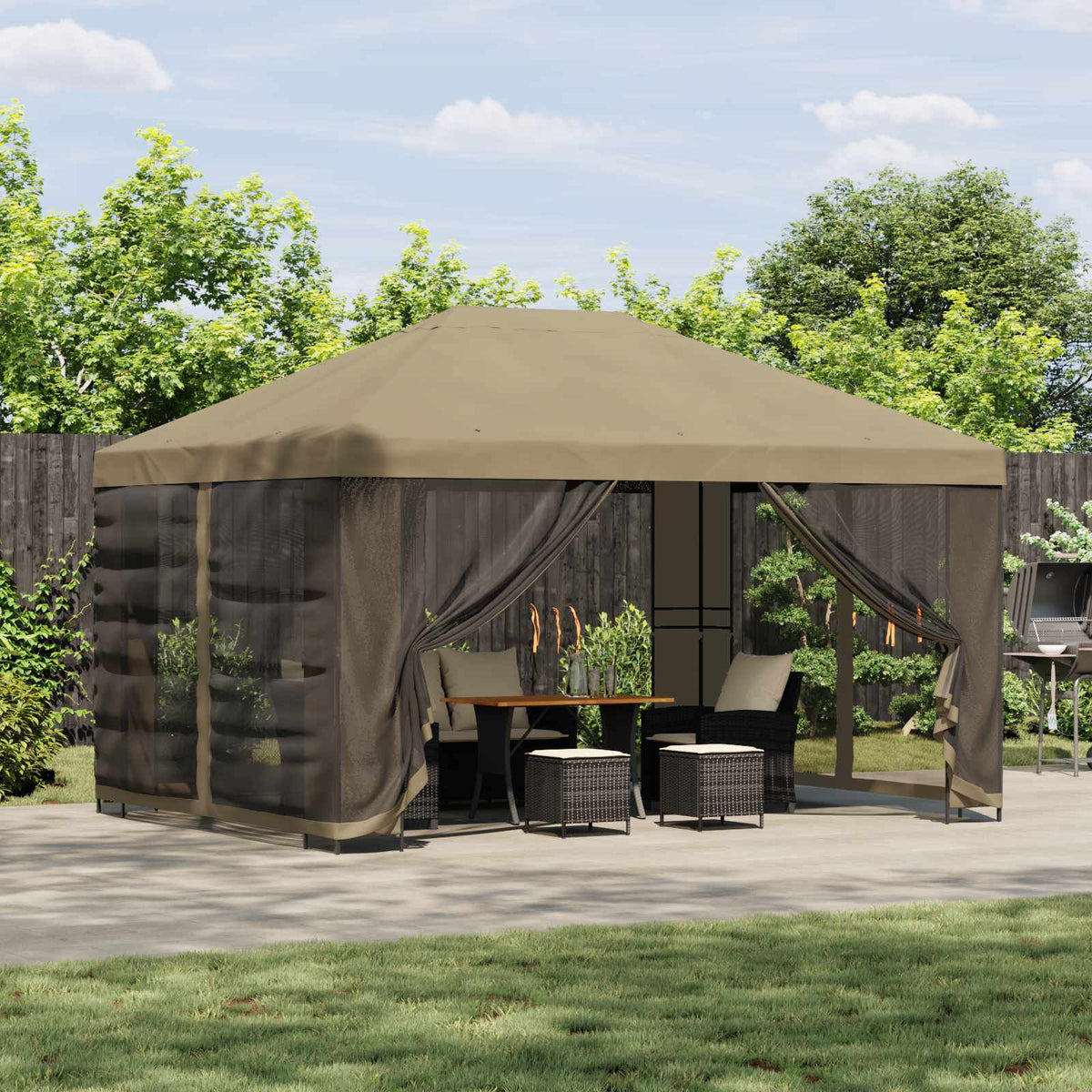 vidaXL Garden Gazebo with Sidewalls 4 x 3 m Beige Polyester and Steel 1