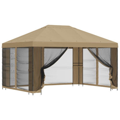 vidaXL Garden Gazebo with Sidewalls 4 x 3 m Beige Polyester and Steel 2