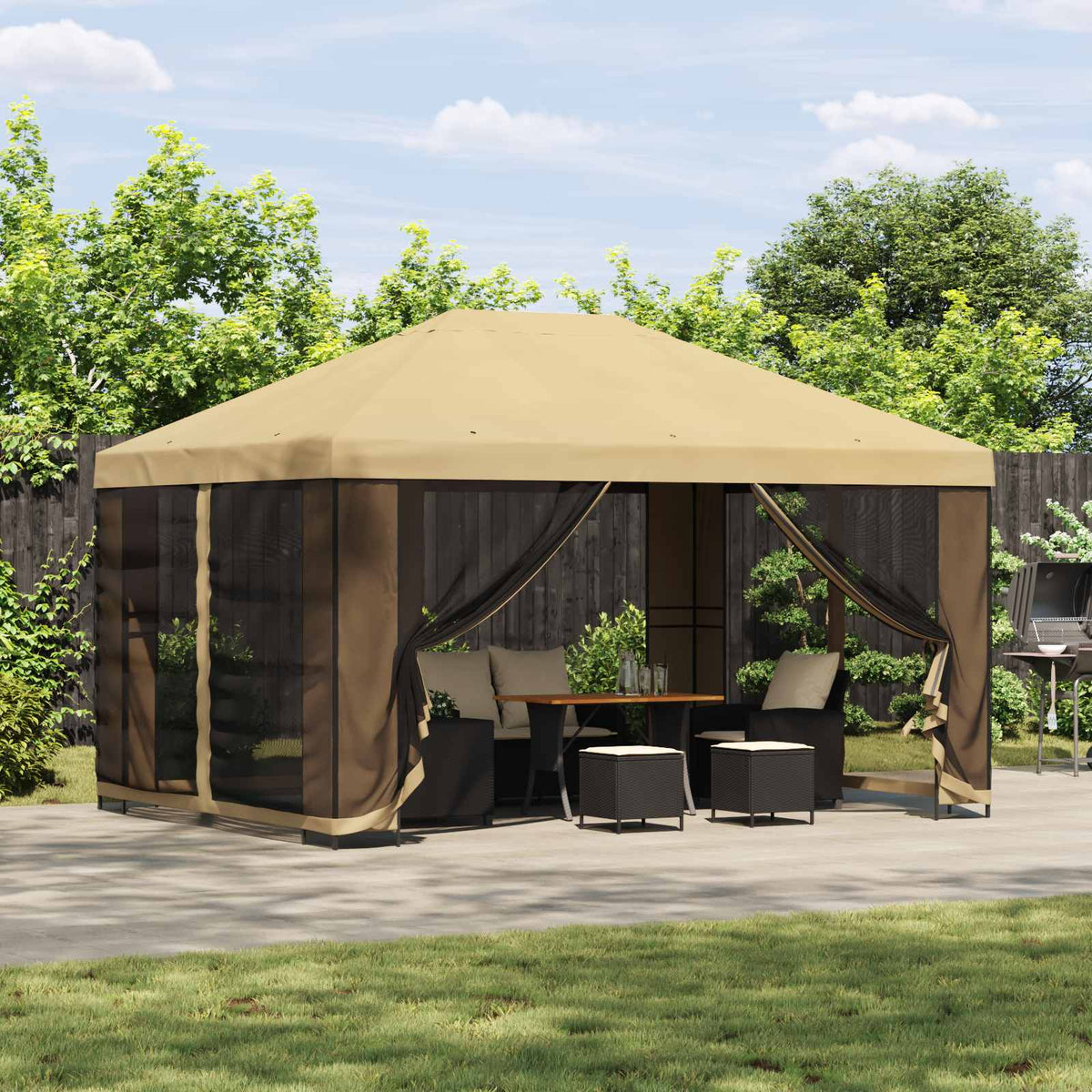 vidaXL Garden Gazebo with Sidewalls 4 x 3 m Cream Polyester and Steel 1