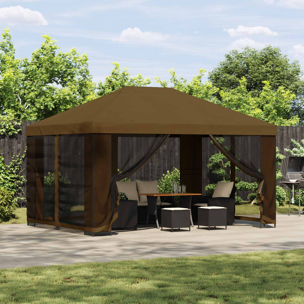 vidaXL Garden Gazebo with Sidewalls 4 x 3 m Taupe Polyester and Steel 1
