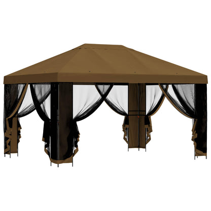vidaXL Garden Gazebo with Sidewalls 4 x 3 m Taupe Polyester and Steel 4