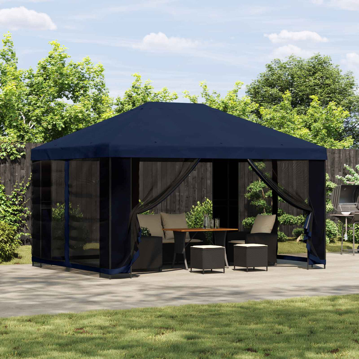 vidaXL Garden Gazebo with Sidewalls 4 x 3 m Blue Polyester and Steel 1