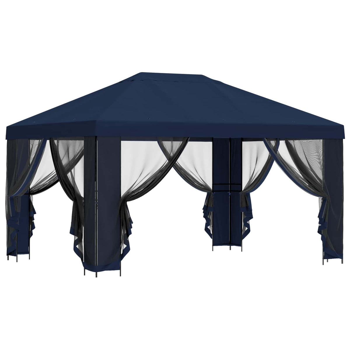 vidaXL Garden Gazebo with Sidewalls 4 x 3 m Blue Polyester and Steel 4