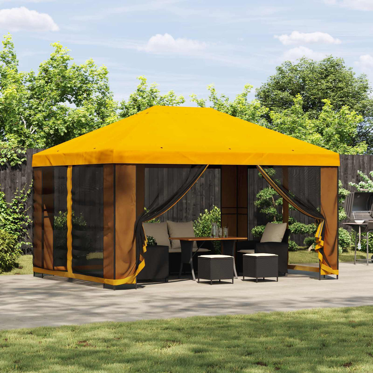 vidaXL Garden Gazebo with Sidewalls 4 x 3 m Yellow Polyester and Steel 1