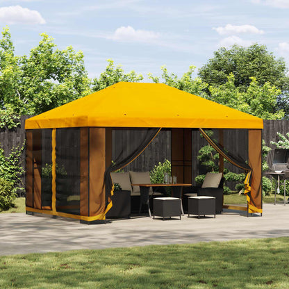 vidaXL Garden Gazebo with Sidewalls 4 x 3 m Yellow Polyester and Steel 1