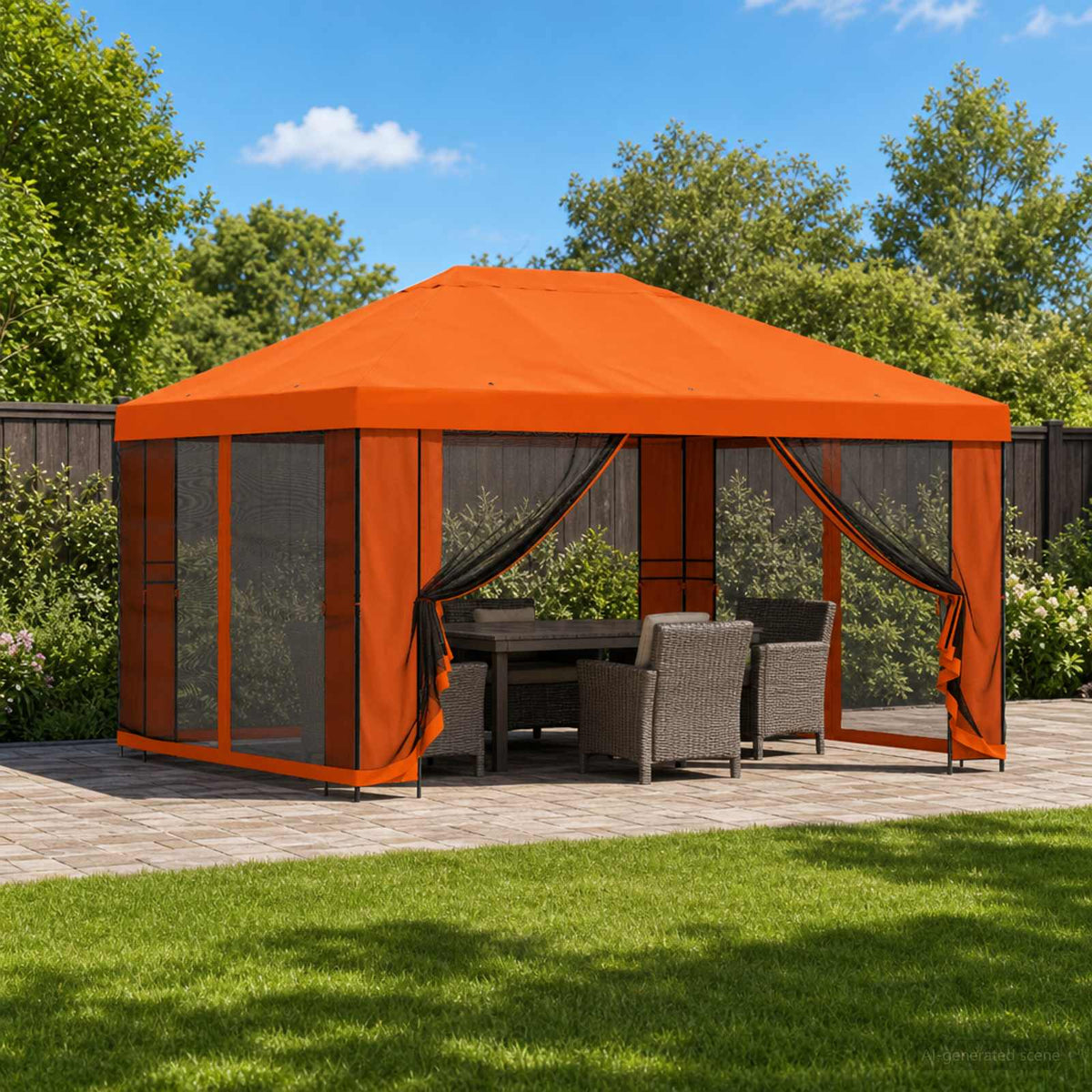 vidaXL Garden Gazebo with Sidewalls 4 x 3 m Orange Polyester and Steel 1