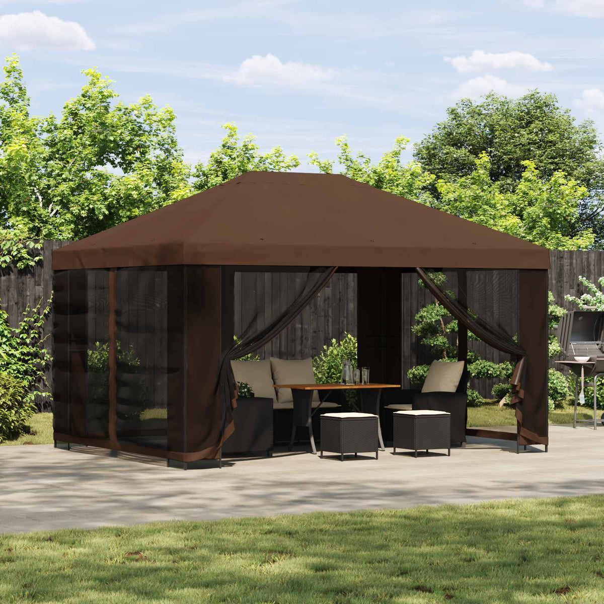 vidaXL Garden Gazebo with Sidewalls 4 x 3 m Brown Polyester and Steel 1