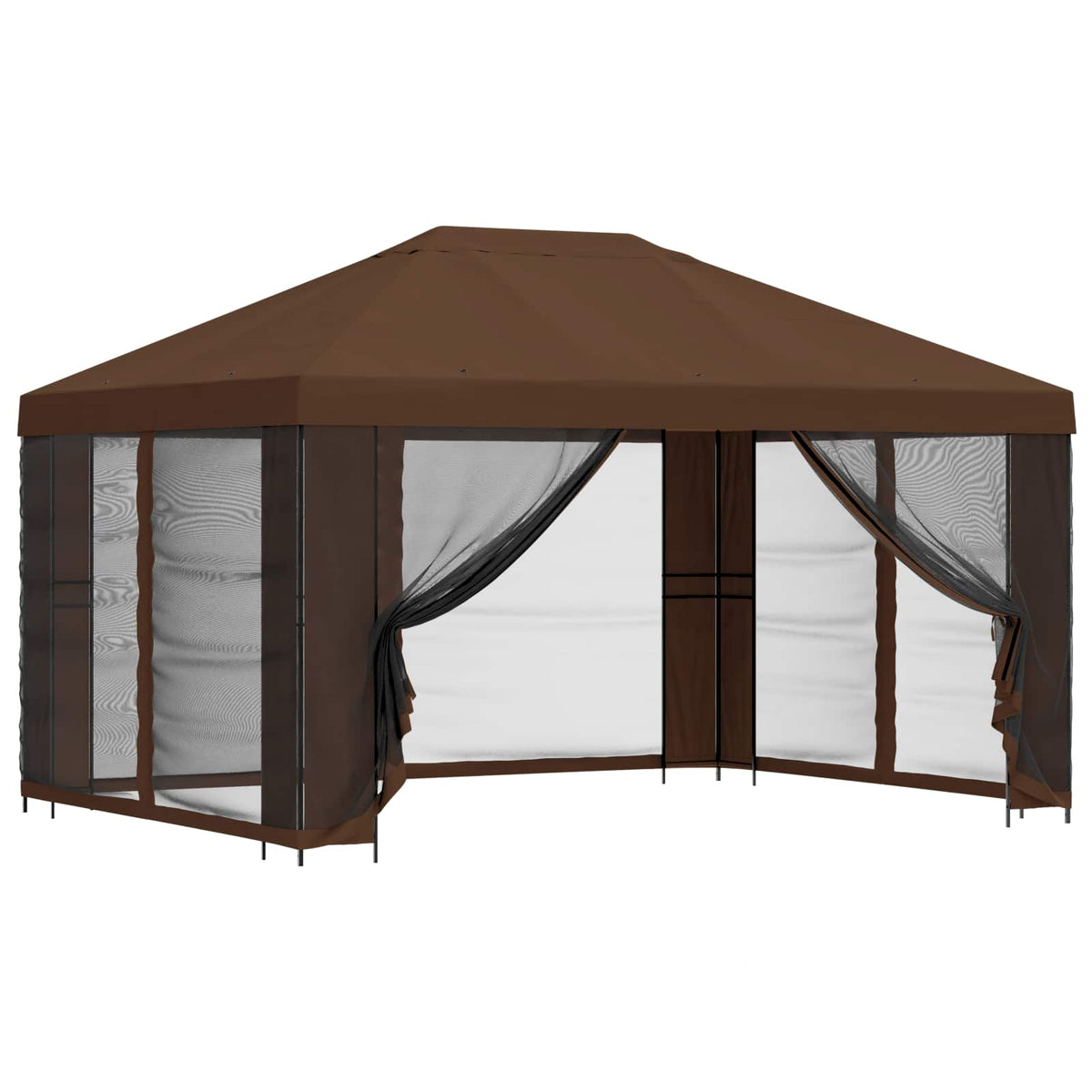 vidaXL Garden Gazebo with Sidewalls 4 x 3 m Brown Polyester and Steel 2