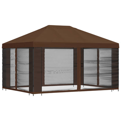vidaXL Garden Gazebo with Sidewalls 4 x 3 m Brown Polyester and Steel 3