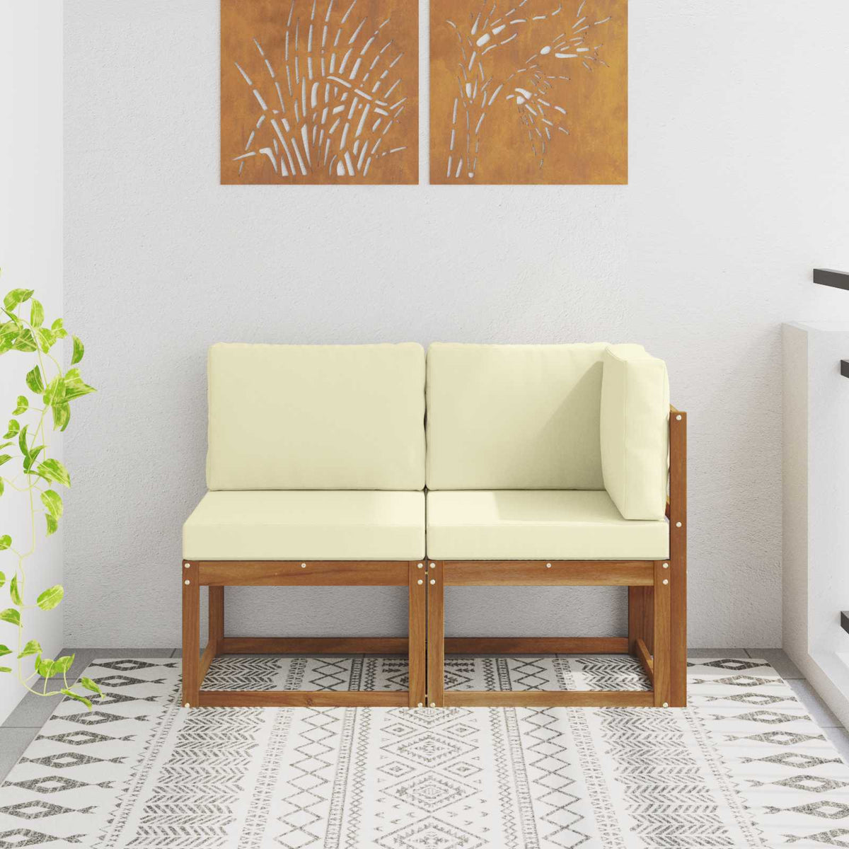Outdoor Middle and Corner Sofa 2 Piece Natural and cream 1x middle +1x corner
