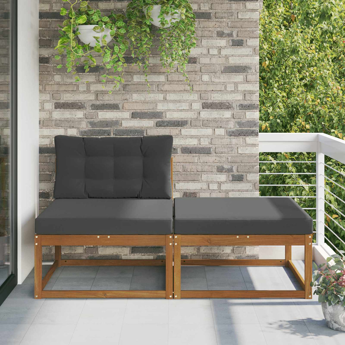 Sectional Sofa Units with Cushion 2 Piece Natural Natural and anthracite Middle +footstool