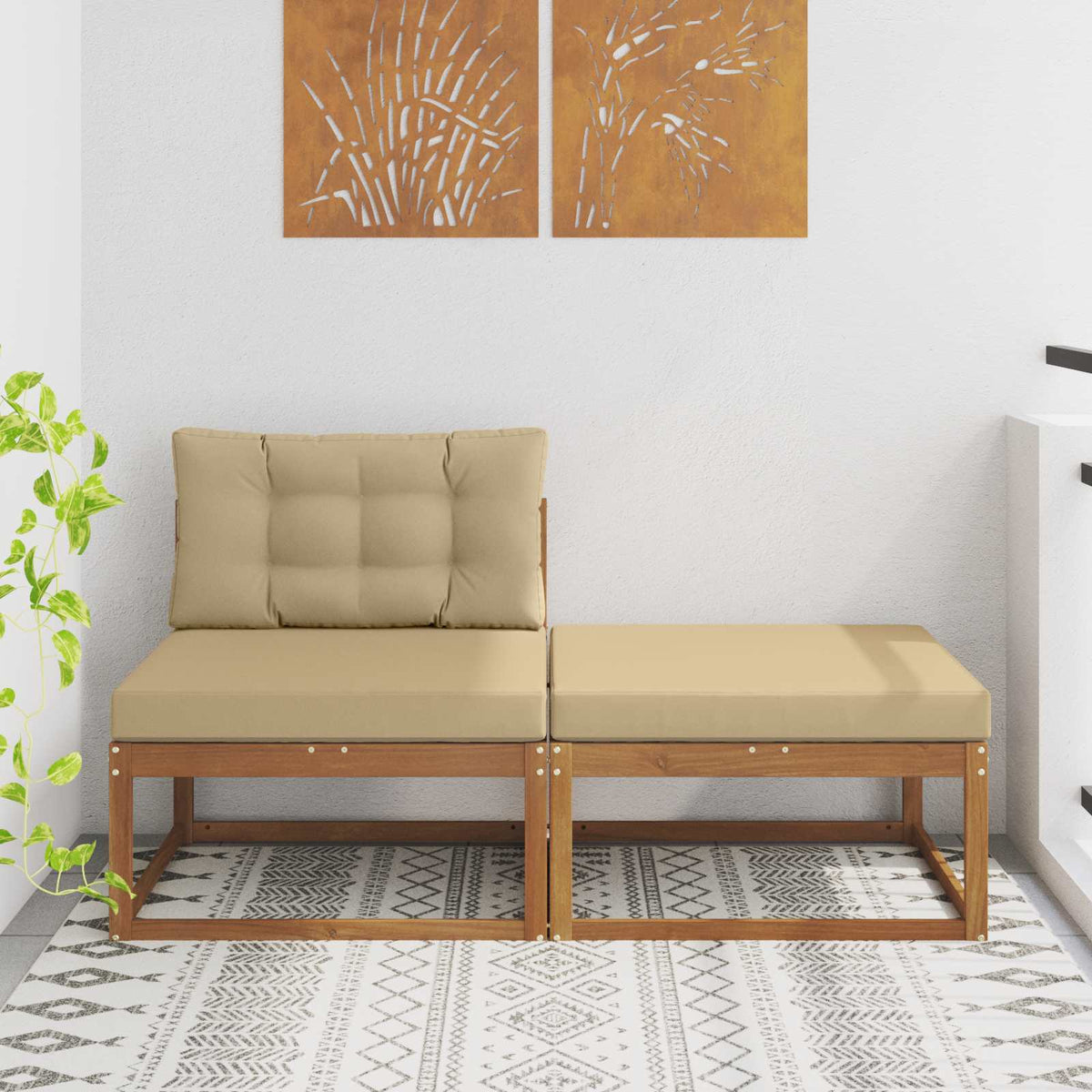 Sectional Sofa Units with Cushion 2 Piece Natural Natural and beige Middle +footstool