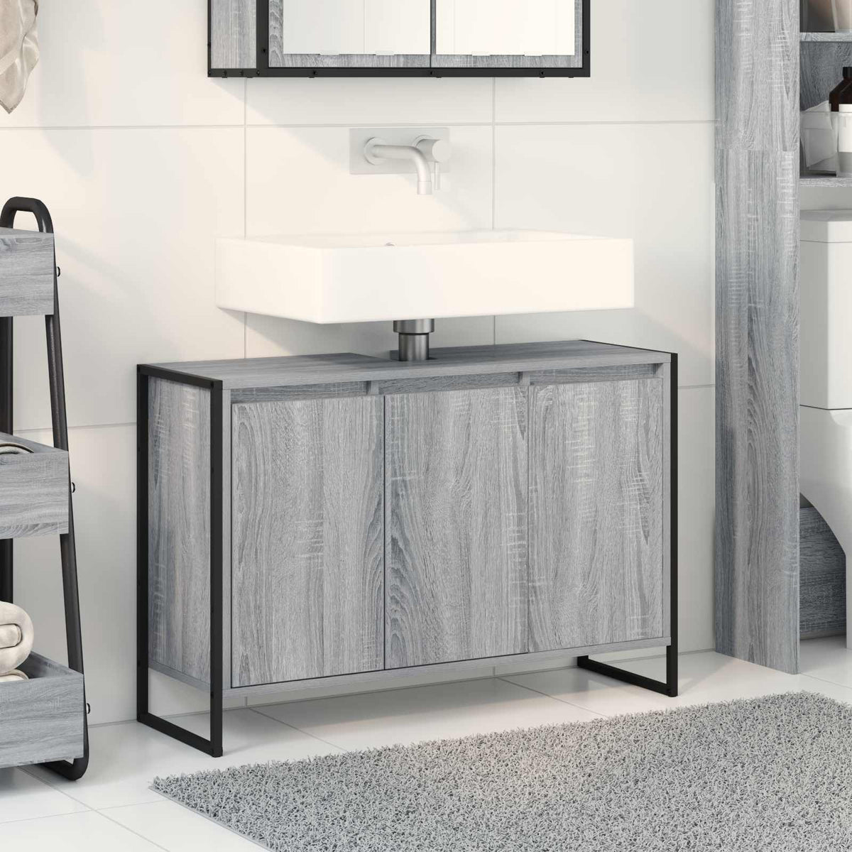 Bathroom Cabinet Engineered Wood Grey sonoma 90 x 30 x 60 cm