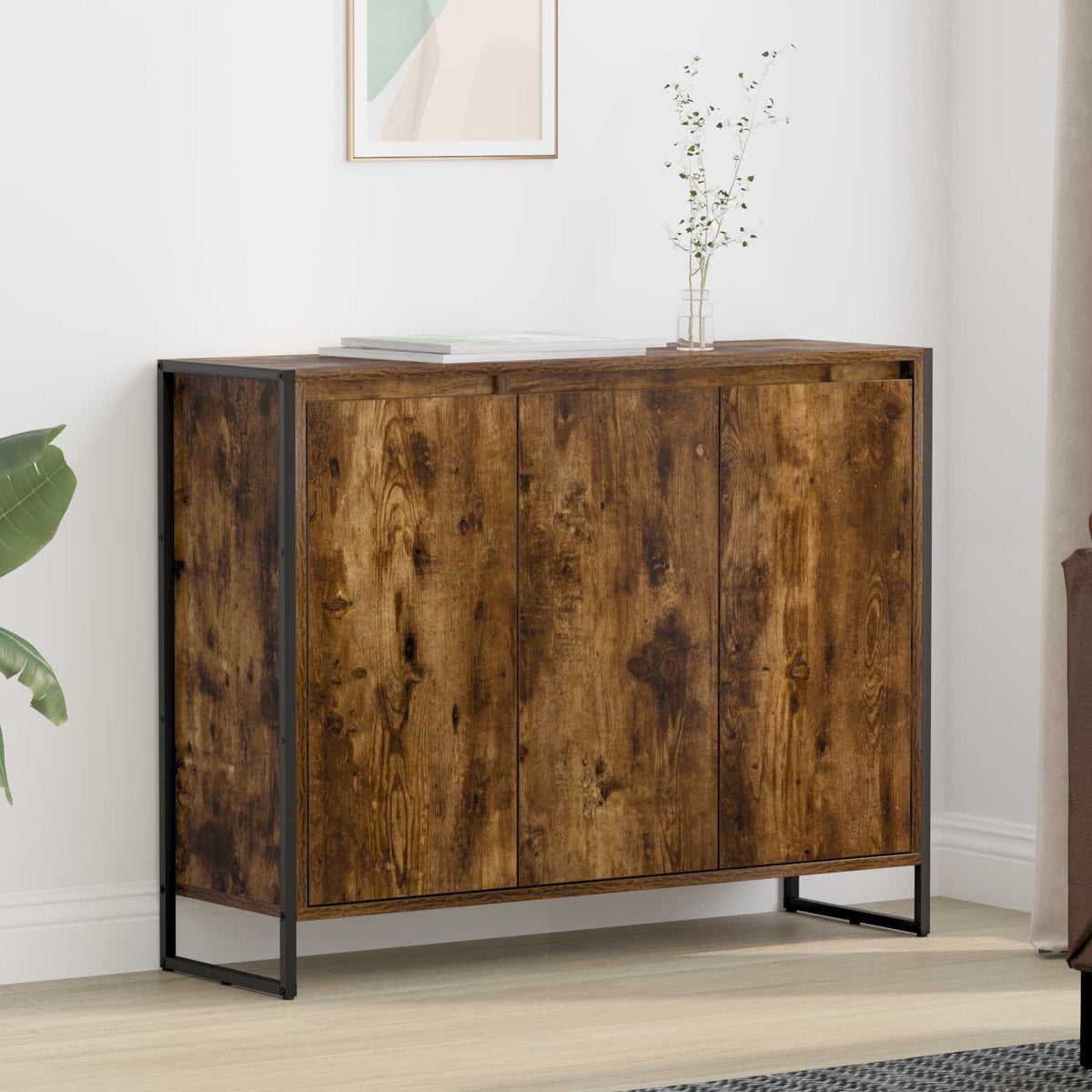 Side Cabinet 96.5 x 30 x 75.5 cm Engineered Wood Smoked oak