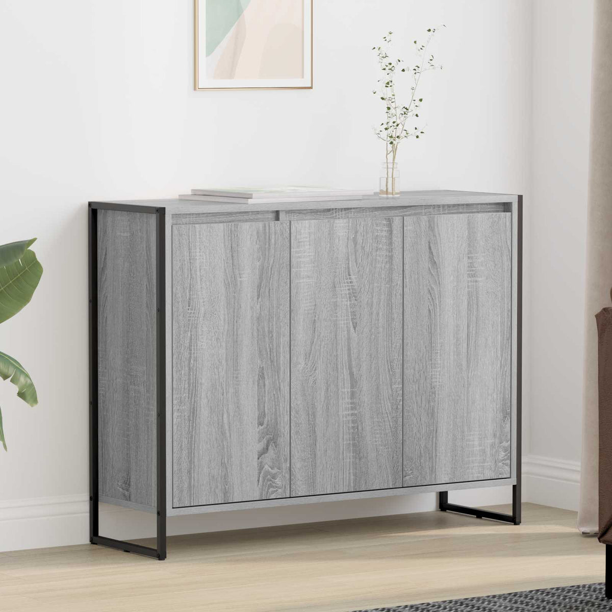 Side Cabinet 96.5 x 30 x 75.5 cm Engineered Wood Grey sonoma