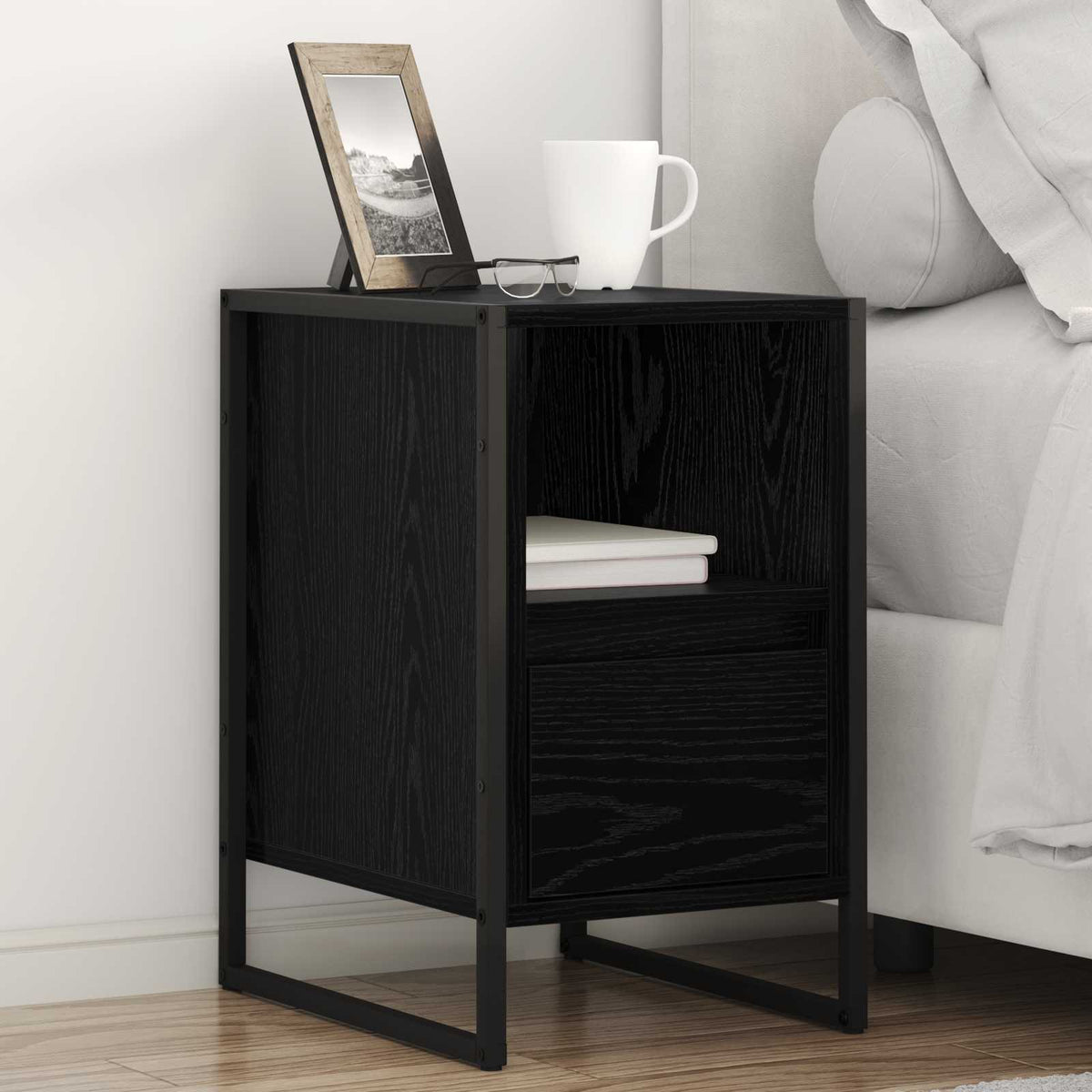 Bedside Table 39.5 x 30 x 50 cm Engineered Wood Black oak 2