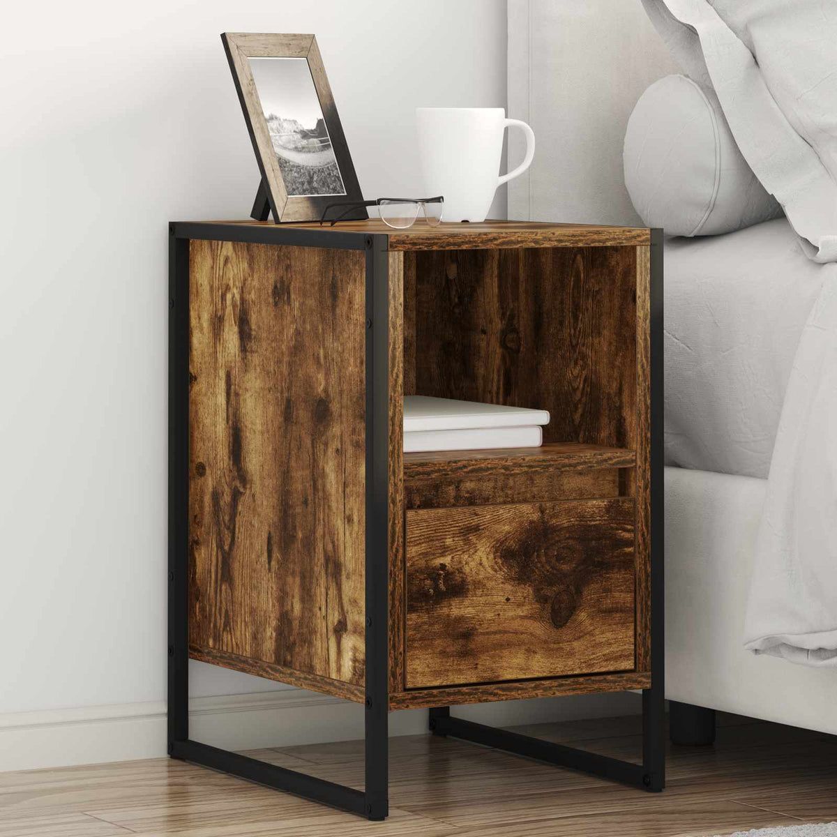 Bedside Table 39.5 x 30 x 50 cm Engineered Wood Smoked oak 1