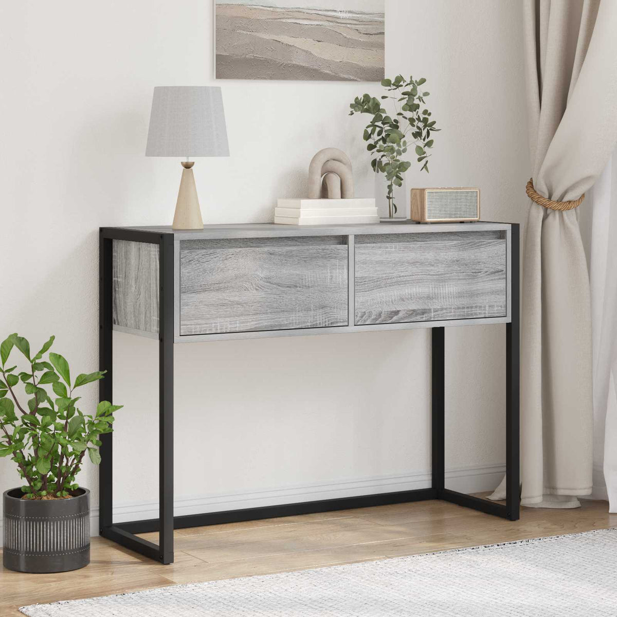 End Table 100 x 36 x 75 cm Engineered Wood Grey sonoma