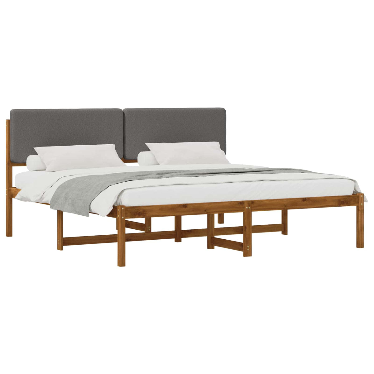 Bed Frame with Upholstered Headboard Natural and light grey 180 cm 200 cm