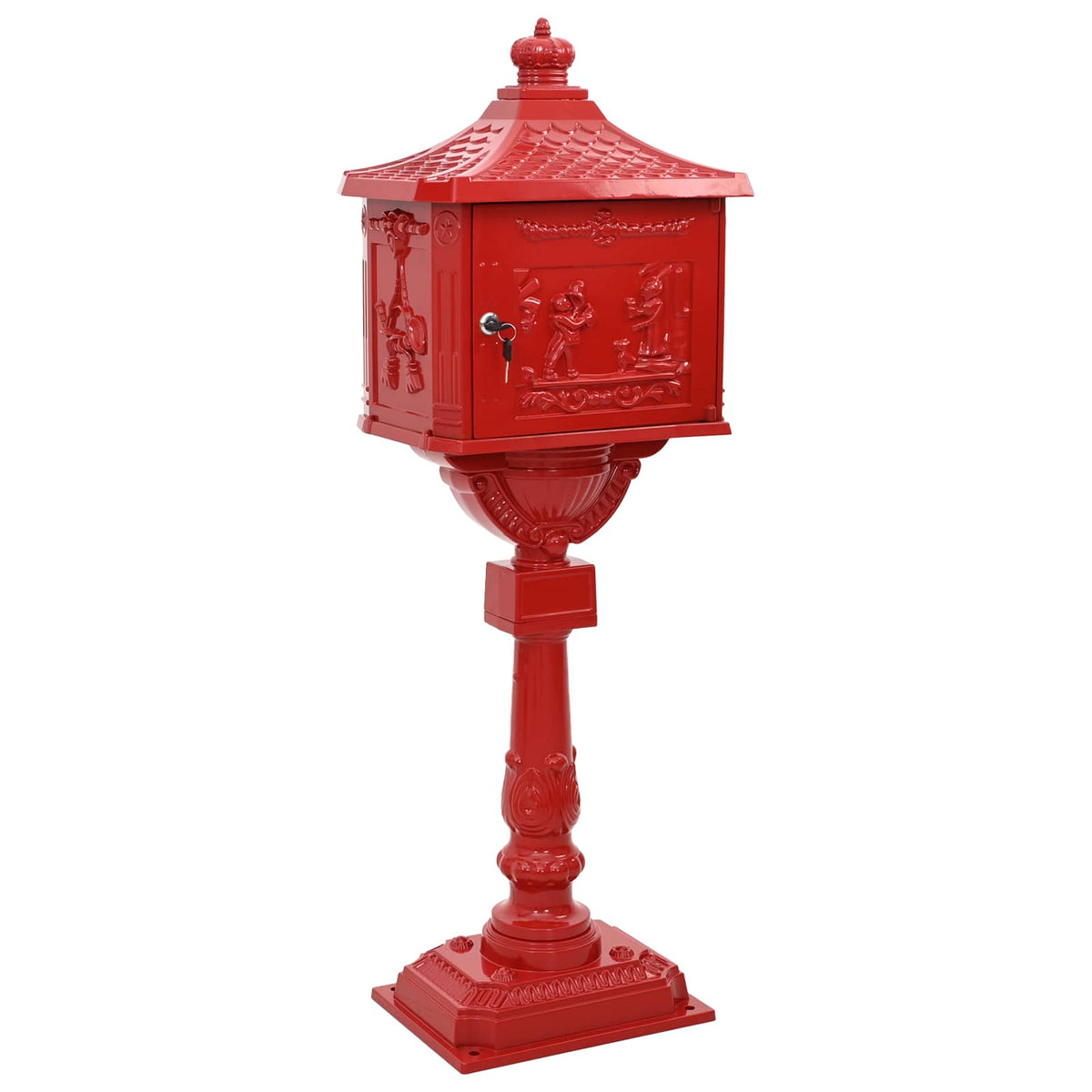vidaXL Standing Mailbox Red 42.5 x 29.5 x 117 cm Cast Aluminum 4