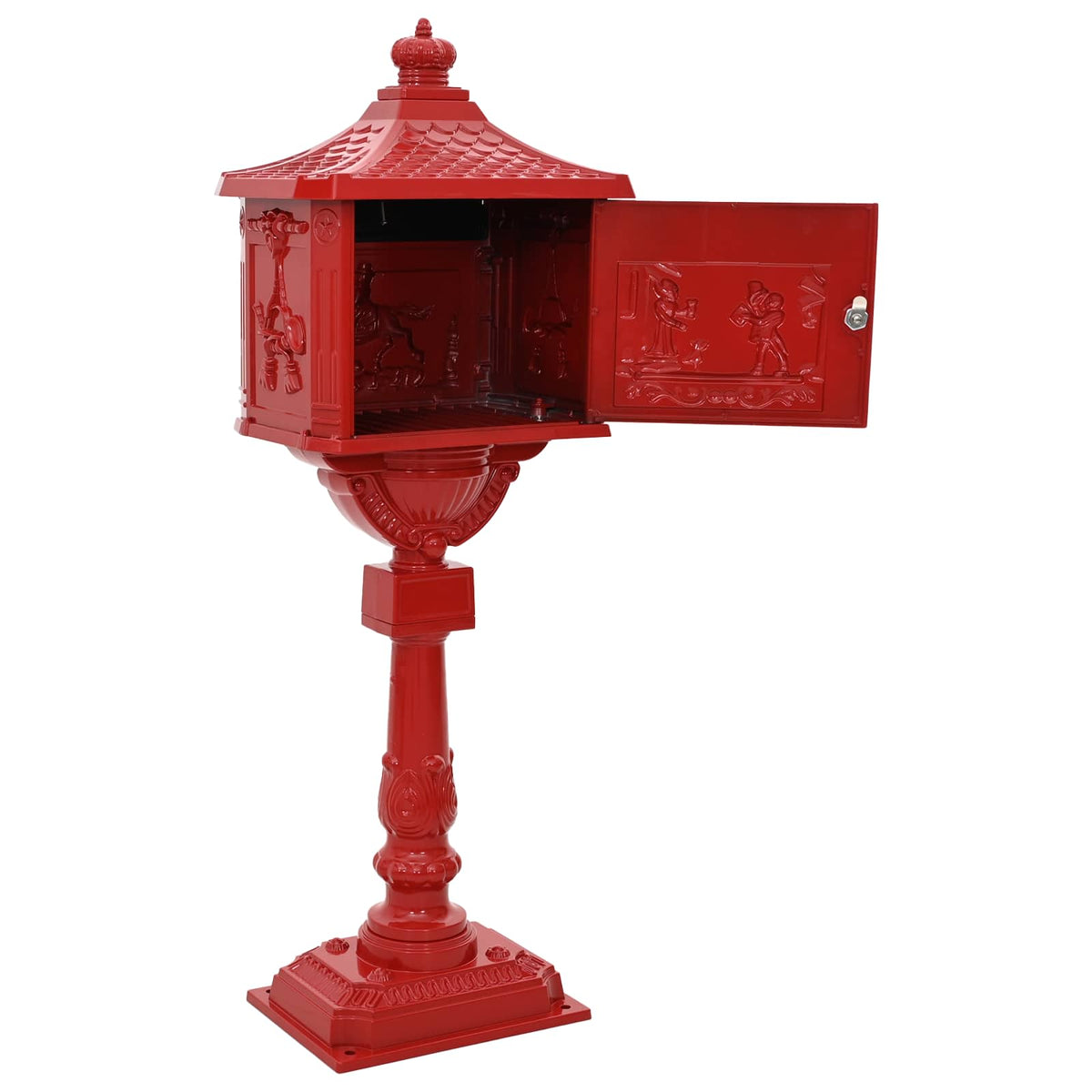 vidaXL Standing Mailbox Red 42.5 x 29.5 x 117 cm Cast Aluminum 5