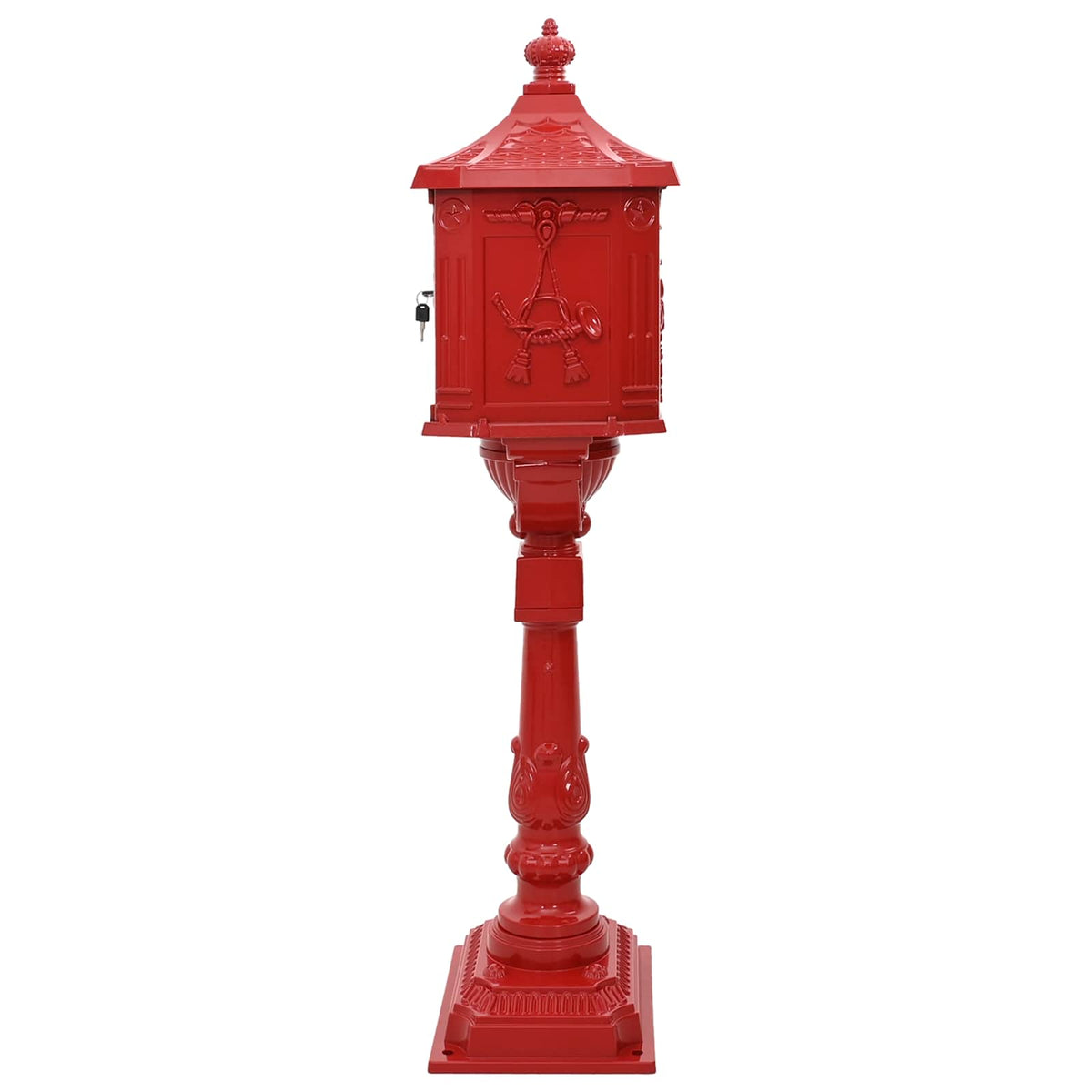 vidaXL Standing Mailbox Red 42.5 x 29.5 x 117 cm Cast Aluminum 3