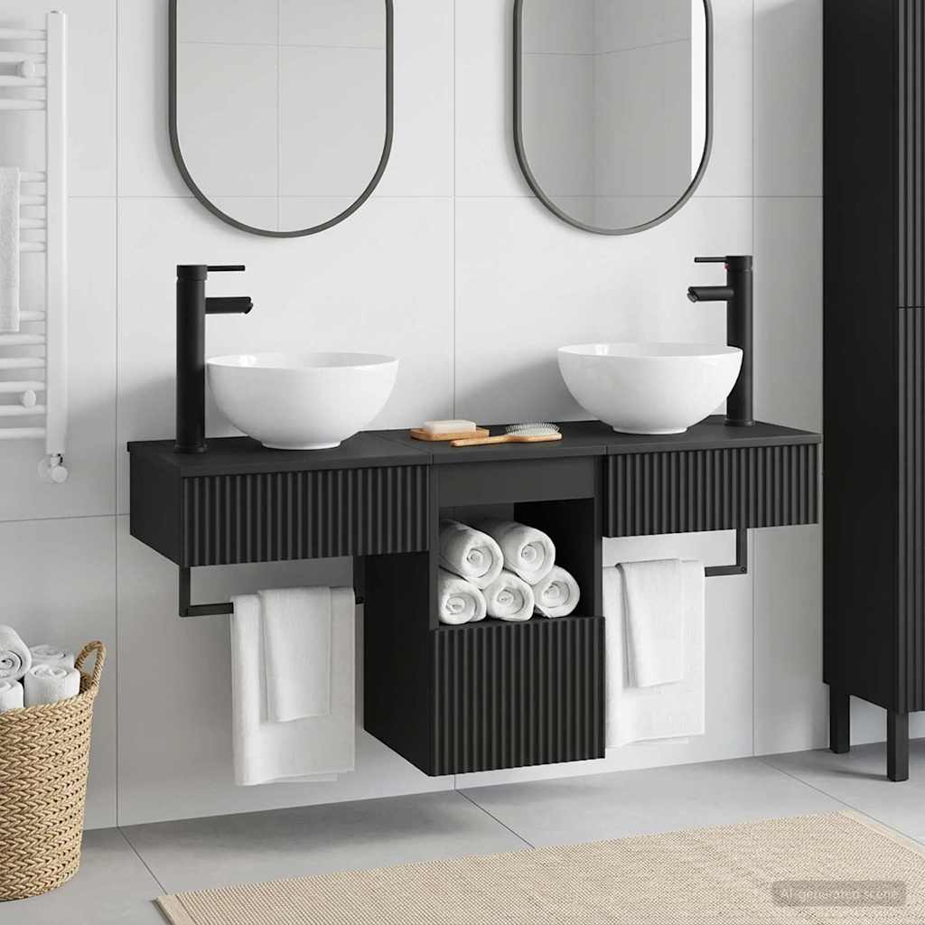 vidaXL Bathroom Furniture Set 3 pcs Black Engineered Wood 1