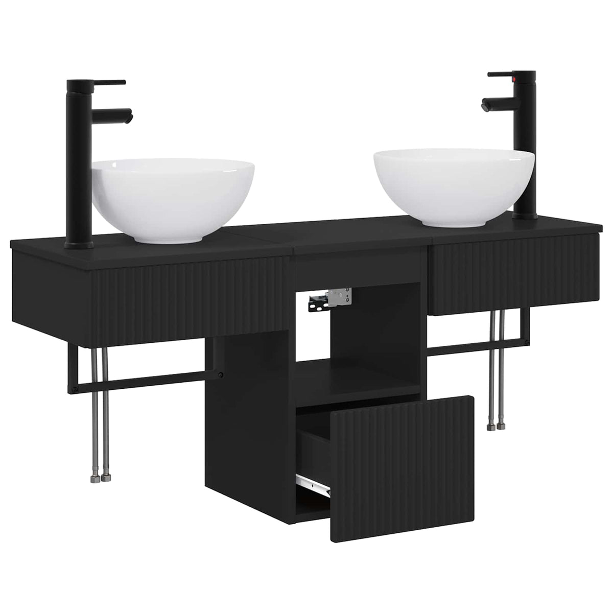 vidaXL Bathroom Furniture Set 3 pcs Black Engineered Wood 4