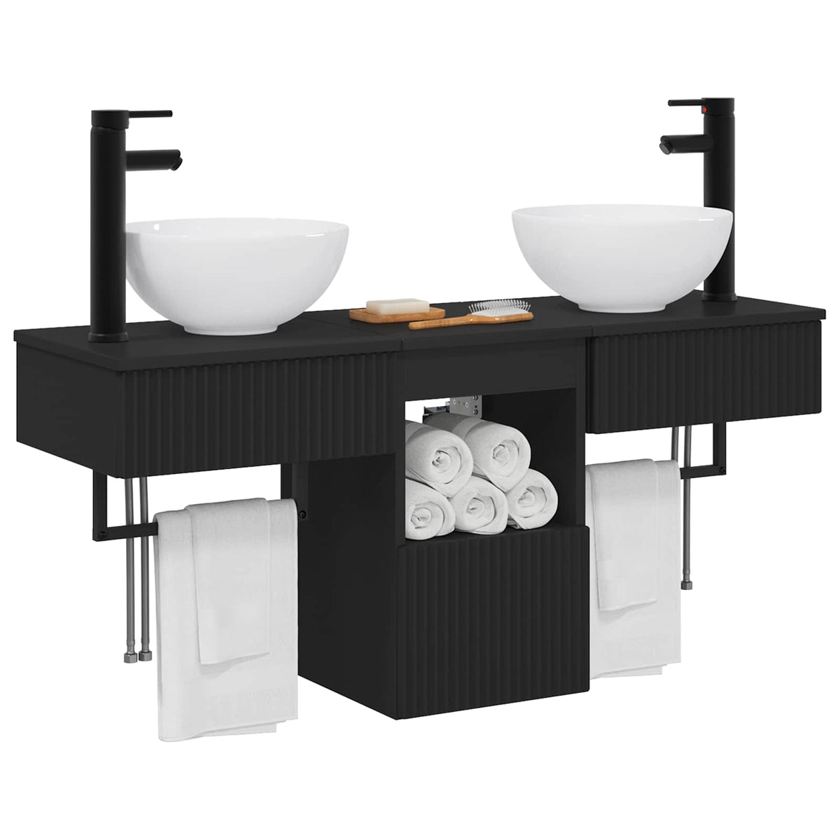 vidaXL Bathroom Furniture Set 3 pcs Black Engineered Wood 3