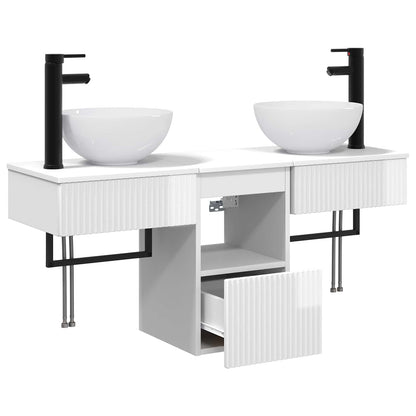 vidaXL Bathroom Furniture Set 3 pcs High Gloss White Engineered Wood 4