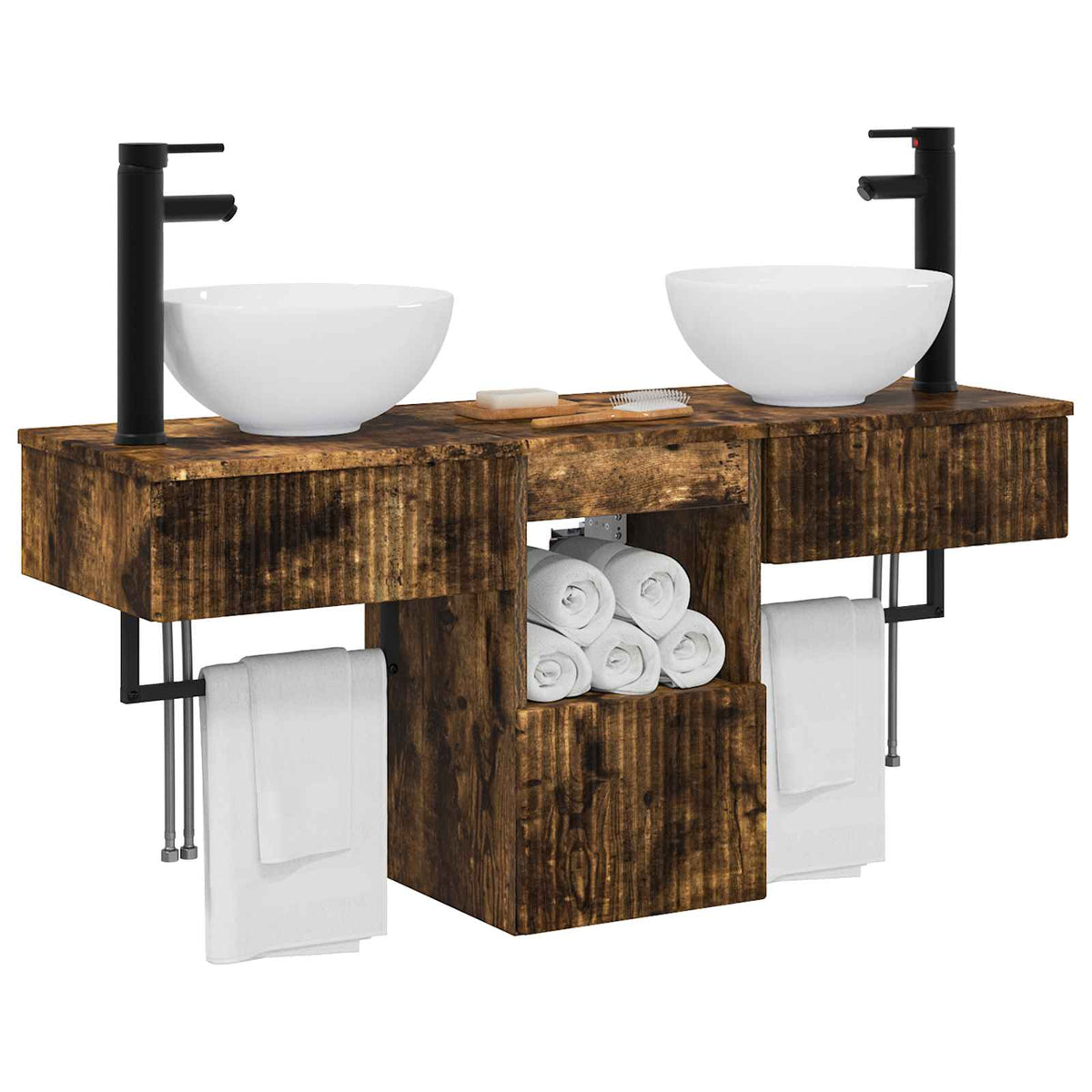 vidaXL Bathroom Furniture Set 3 pcs Smoked Oak Engineered Wood 3