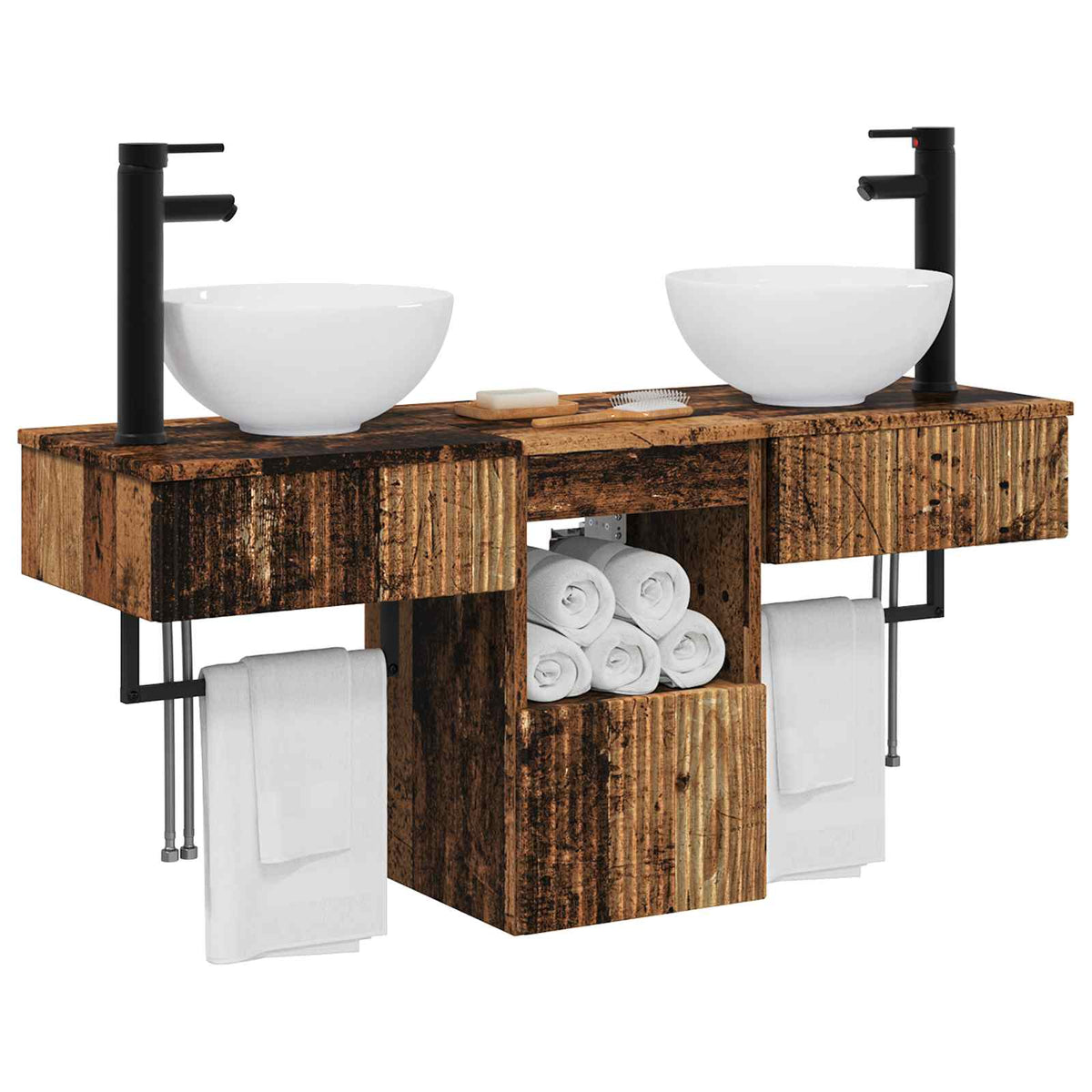 vidaXL Bathroom Furniture Set 3 pcs Old Wood Engineered Wood 3