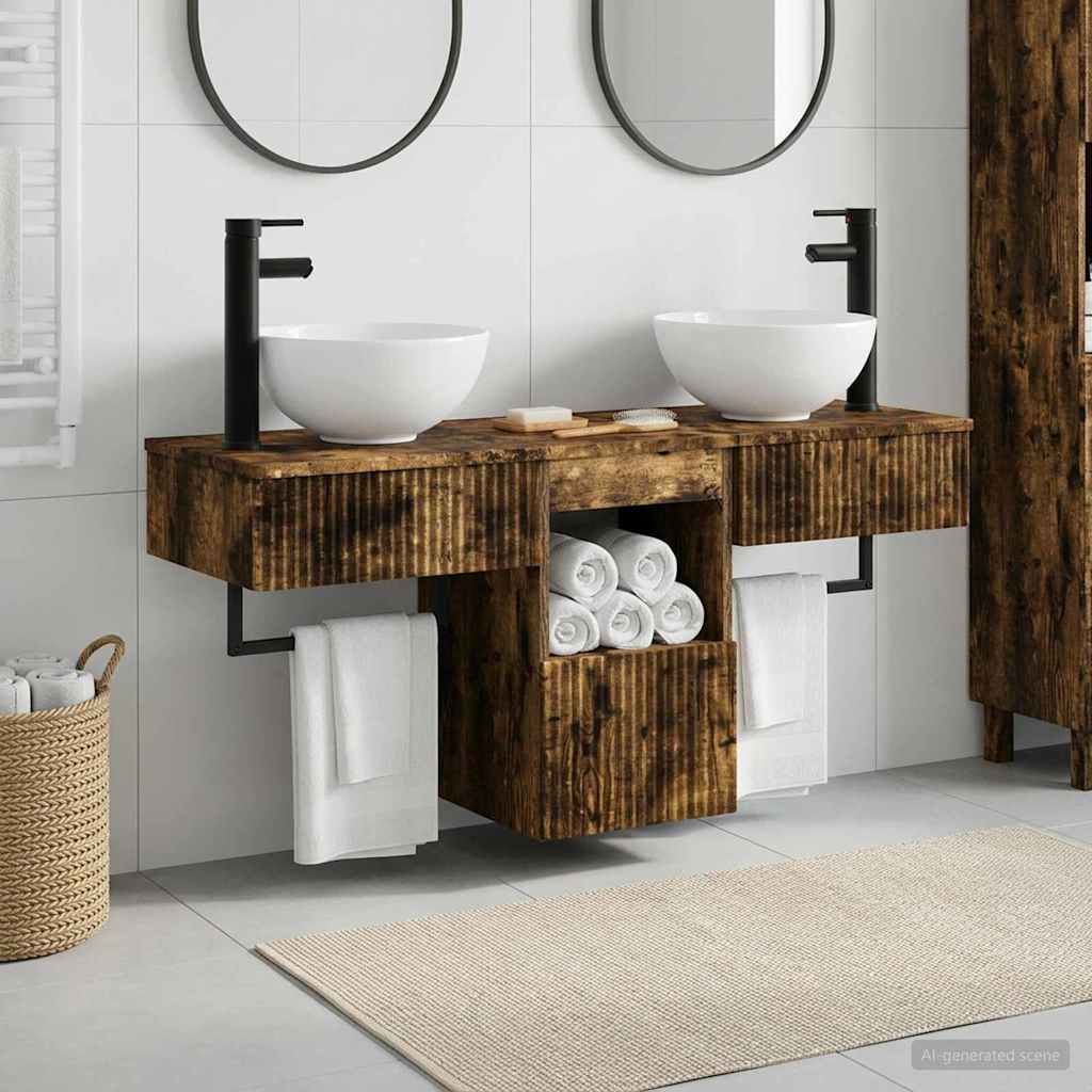 vidaXL Bathroom Furniture Set 3 pcs Smoked Oak Engineered Wood 1