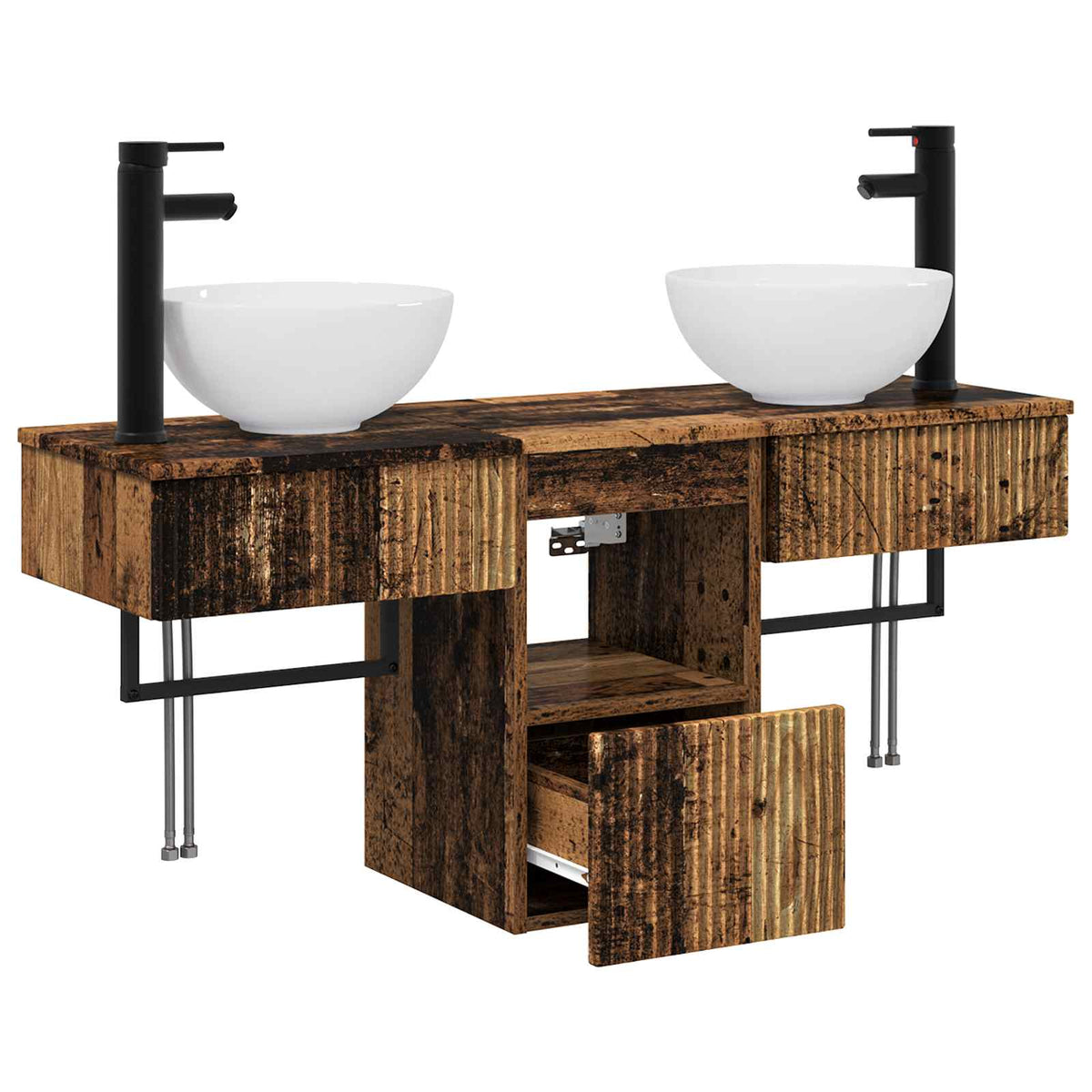vidaXL Bathroom Furniture Set 3 pcs Old Wood Engineered Wood 4