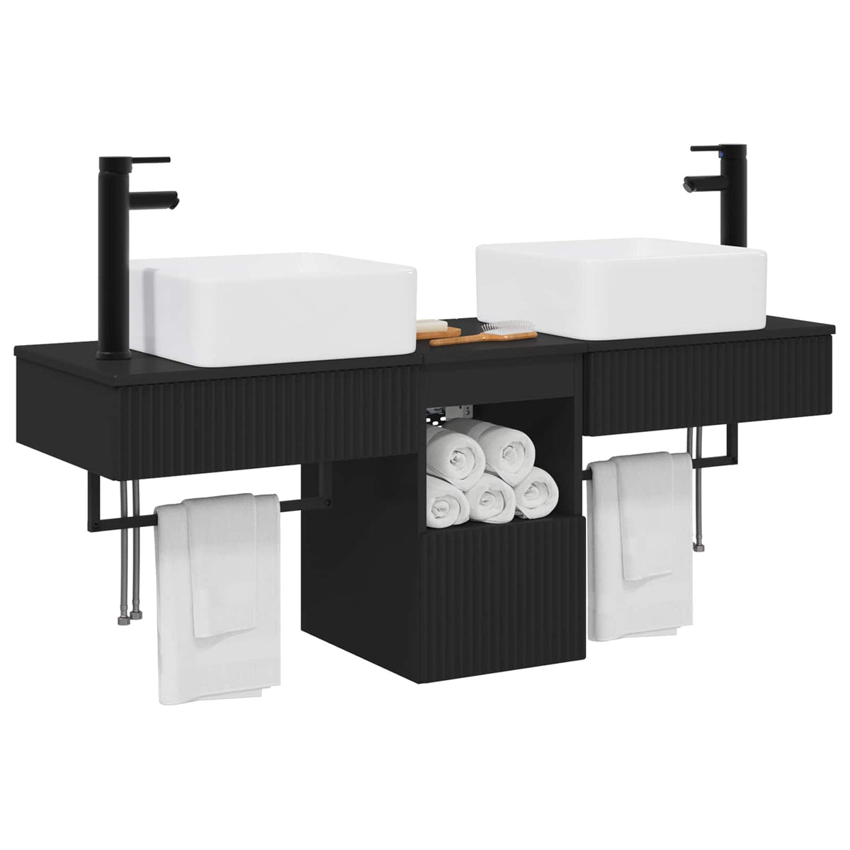 vidaXL Bathroom Cabinet Set 3 pcs Black 136 x 35 x 80 cm 3