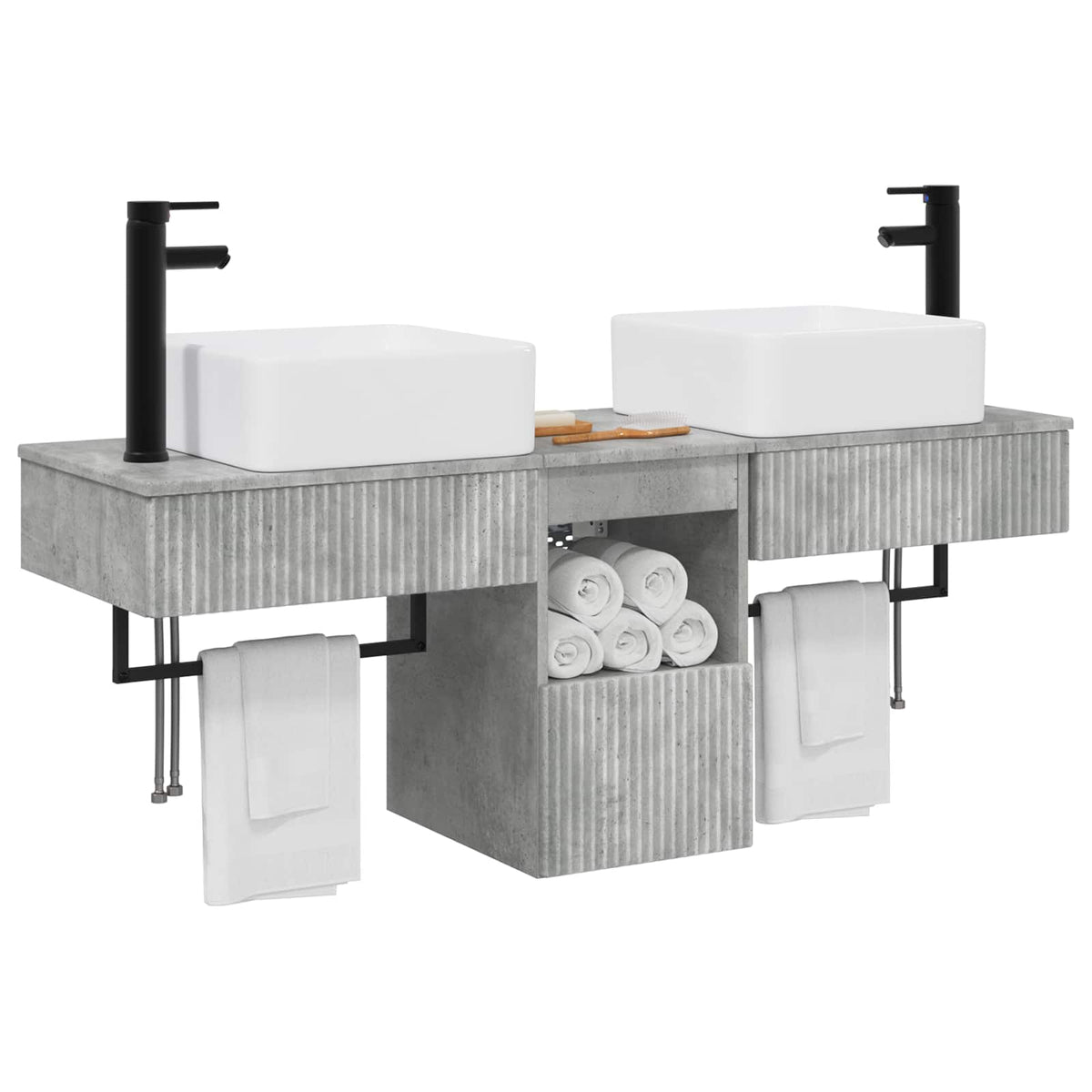 vidaXL Bathroom Cabinet Set 3 pcs Concrete Grey 136 x 35 x 80 cm 3