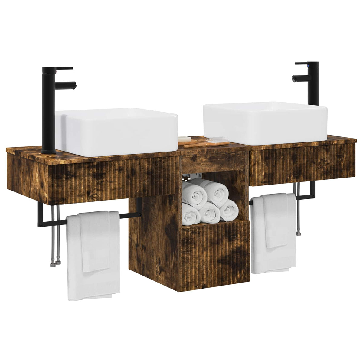 vidaXL Bathroom Cabinet Set 3 pcs Smoked Oak 136 x 35 x 80 cm 3