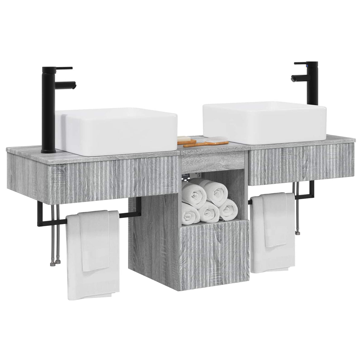 vidaXL Bathroom Cabinet Set 3 pcs Grey Sonoma 136 x 35 x 80 cm 3