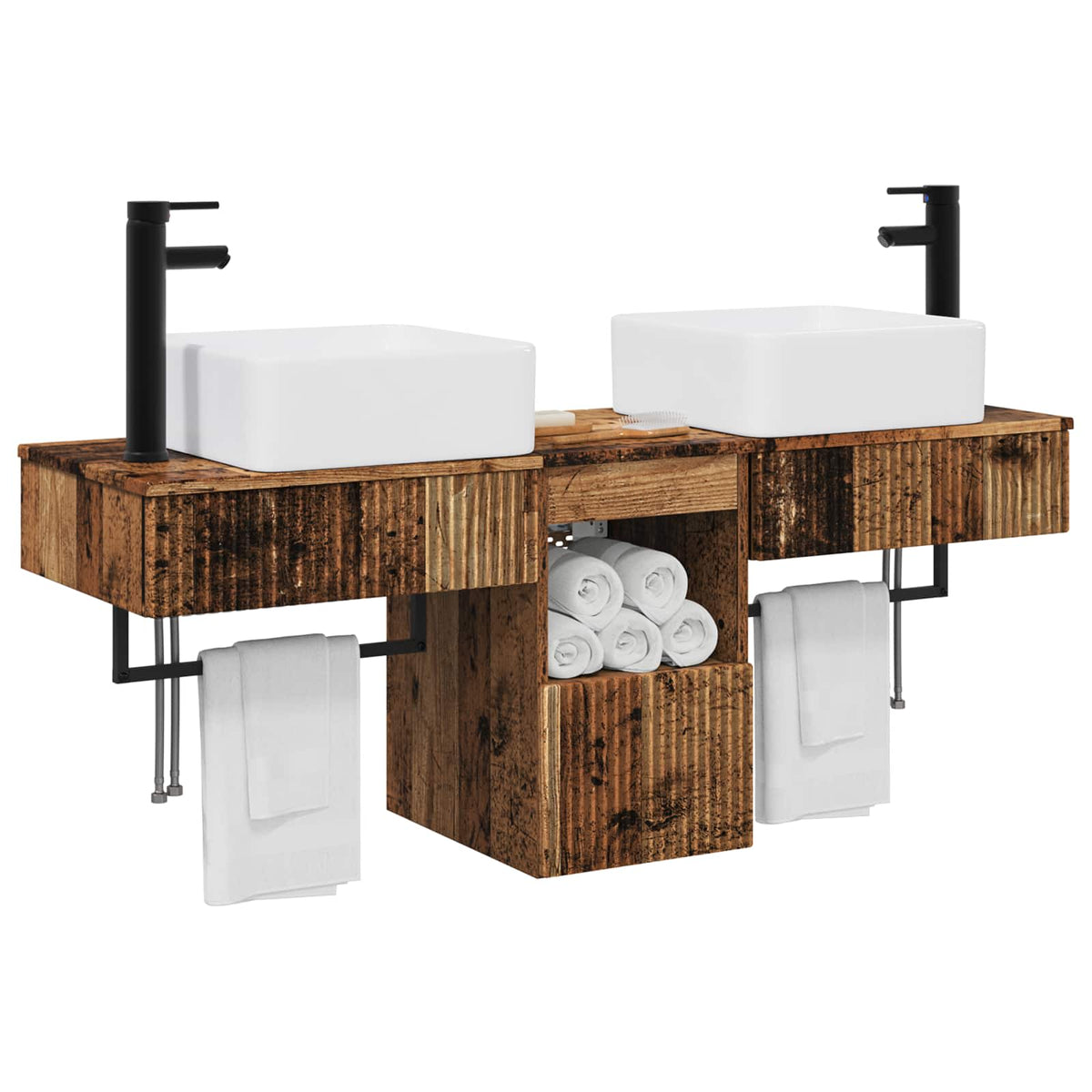 vidaXL Bathroom Cabinet Set 3 pcs Old Wood 136 x 35 x 80 cm 3