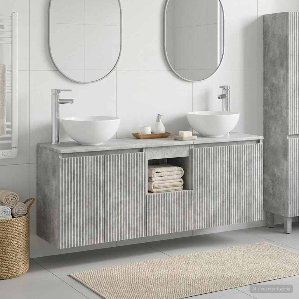 vidaXL Bathroom Cabinet Set 3 pcs Concrete Grey 129 x 35 x 80 cm 1