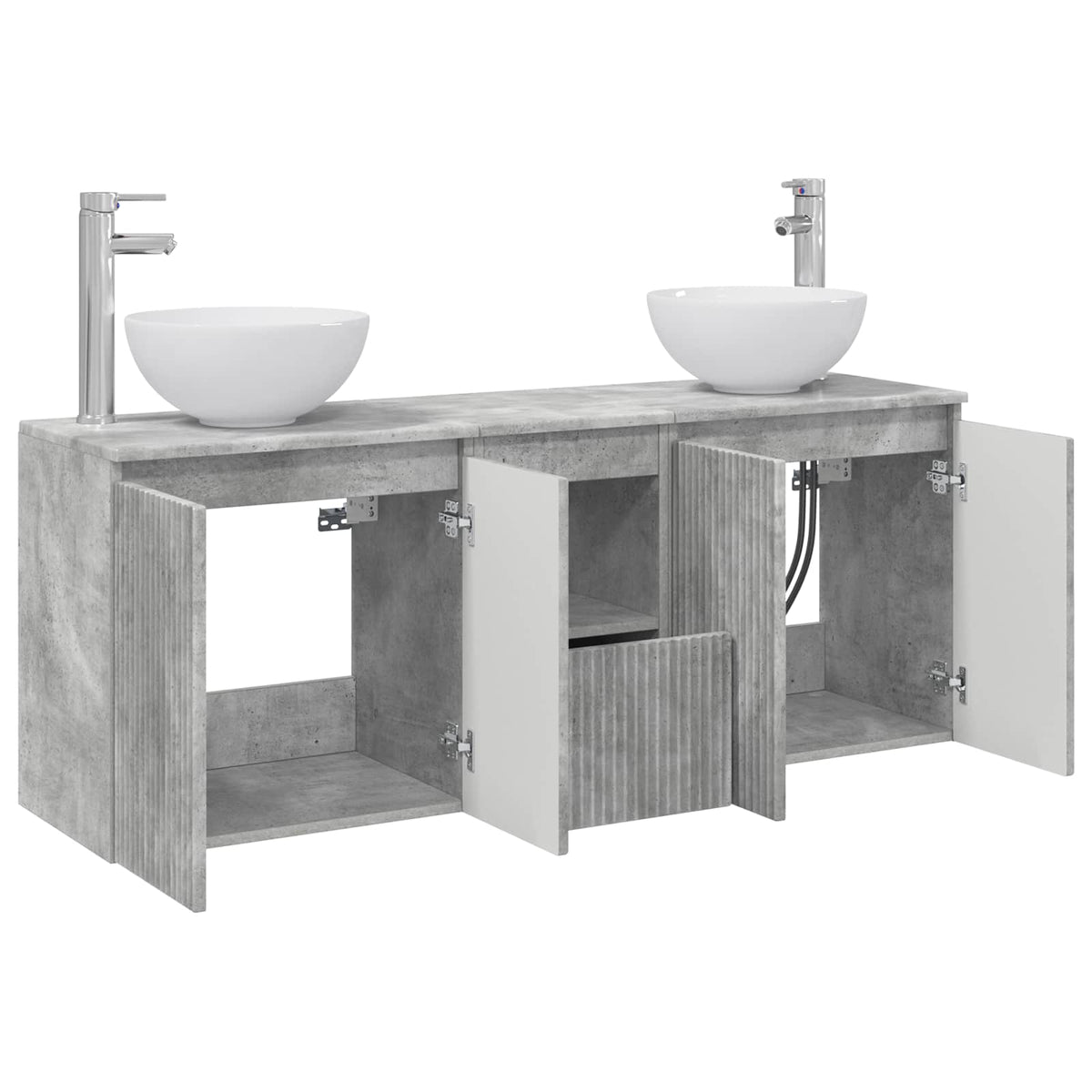 vidaXL Bathroom Cabinet Set 3 pcs Concrete Grey 129 x 35 x 80 cm 4