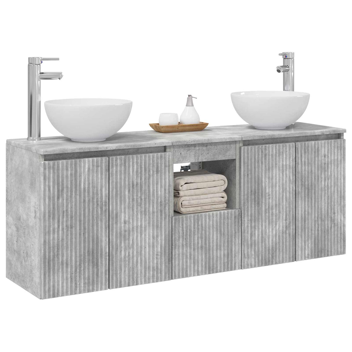 vidaXL Bathroom Cabinet Set 3 pcs Concrete Grey 129 x 35 x 80 cm 3