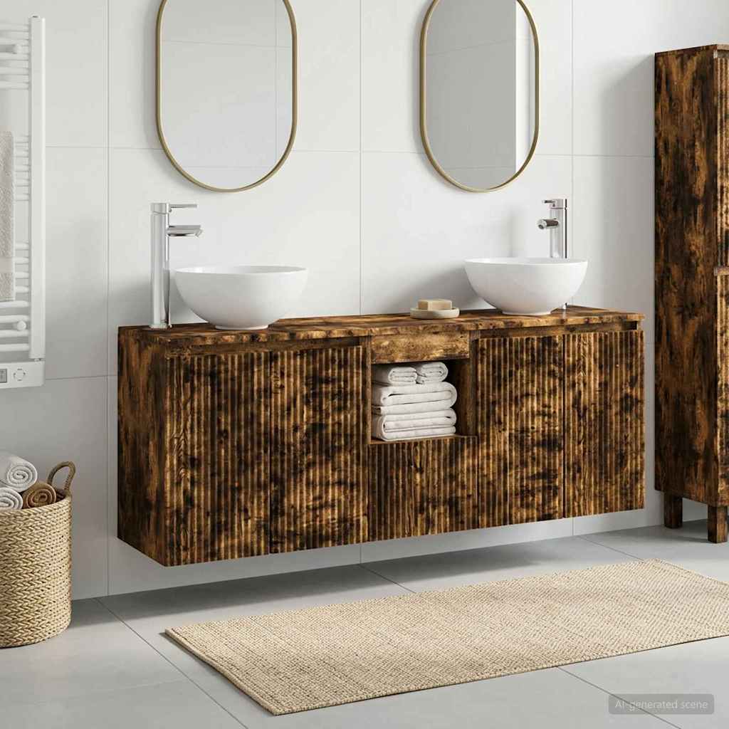 vidaXL Bathroom Cabinet Set 3 pcs Smoked Oak 129 x 35 x 80 cm 1