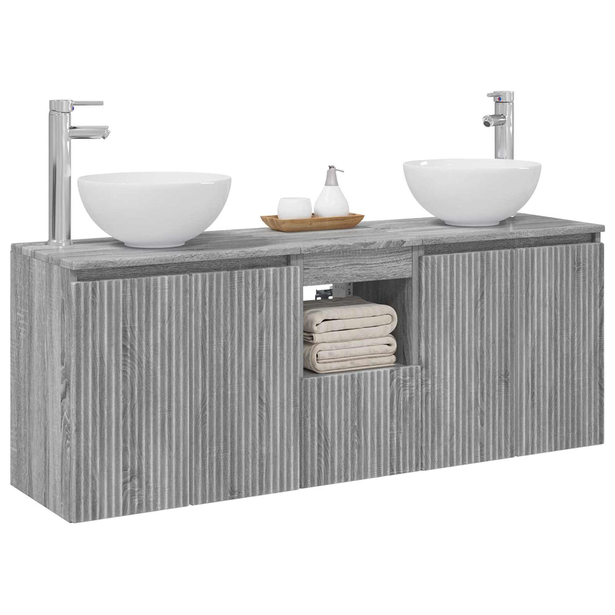 vidaXL Bathroom Cabinet Set 3 pcs Grey Sonoma 129 x 35 x 80 cm 3