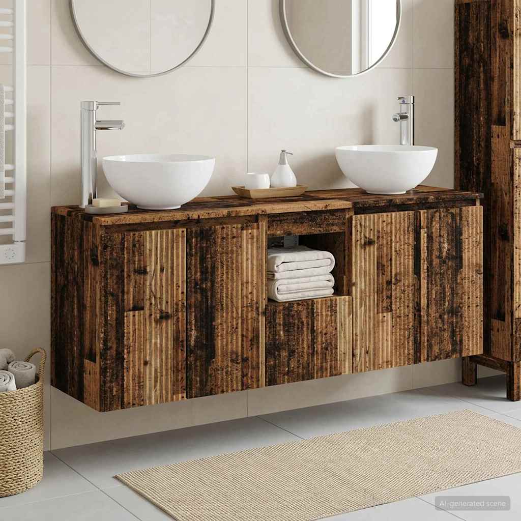 vidaXL Bathroom Cabinet Set 3 pcs Old Wood 129 x 35 x 80 cm 1