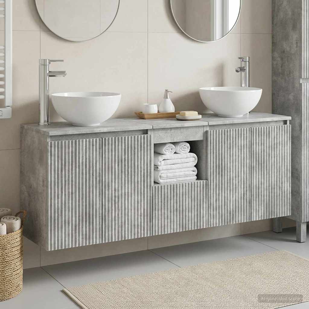Wall-mounted Bathroom Cabinet Set 3 pcs Concrete grey