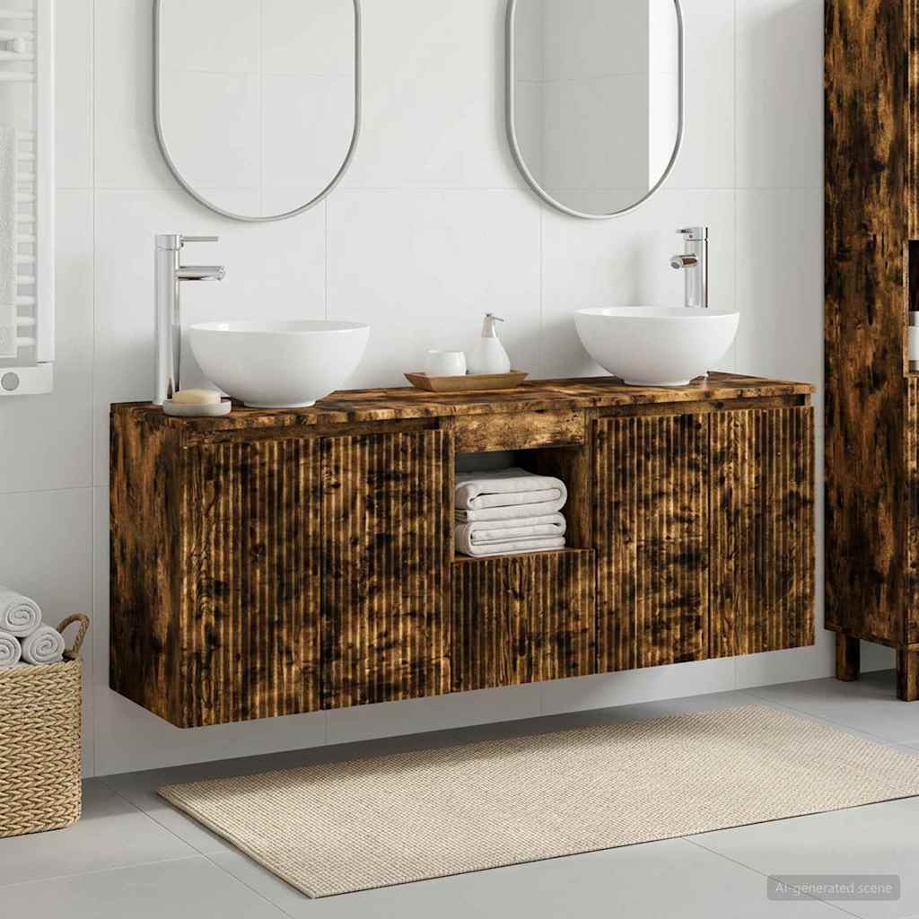 vidaXL Bathroom Cabinet Set 3 pcs Smoked Oak 129 x 41 x 80 cm 1