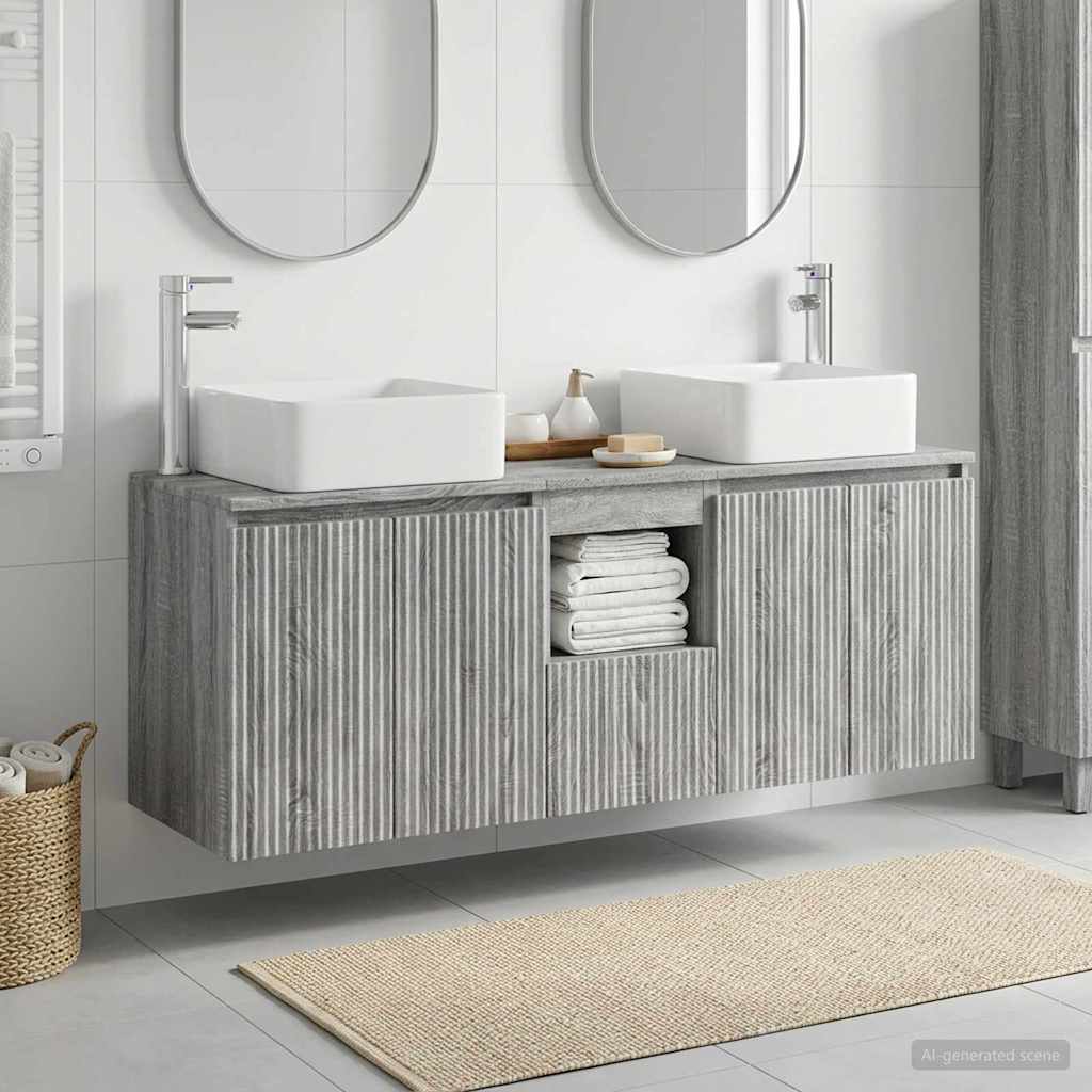 Bathroom Cabinet Set 3 pcs 129 x 41 x 80 cm Grey sonoma
