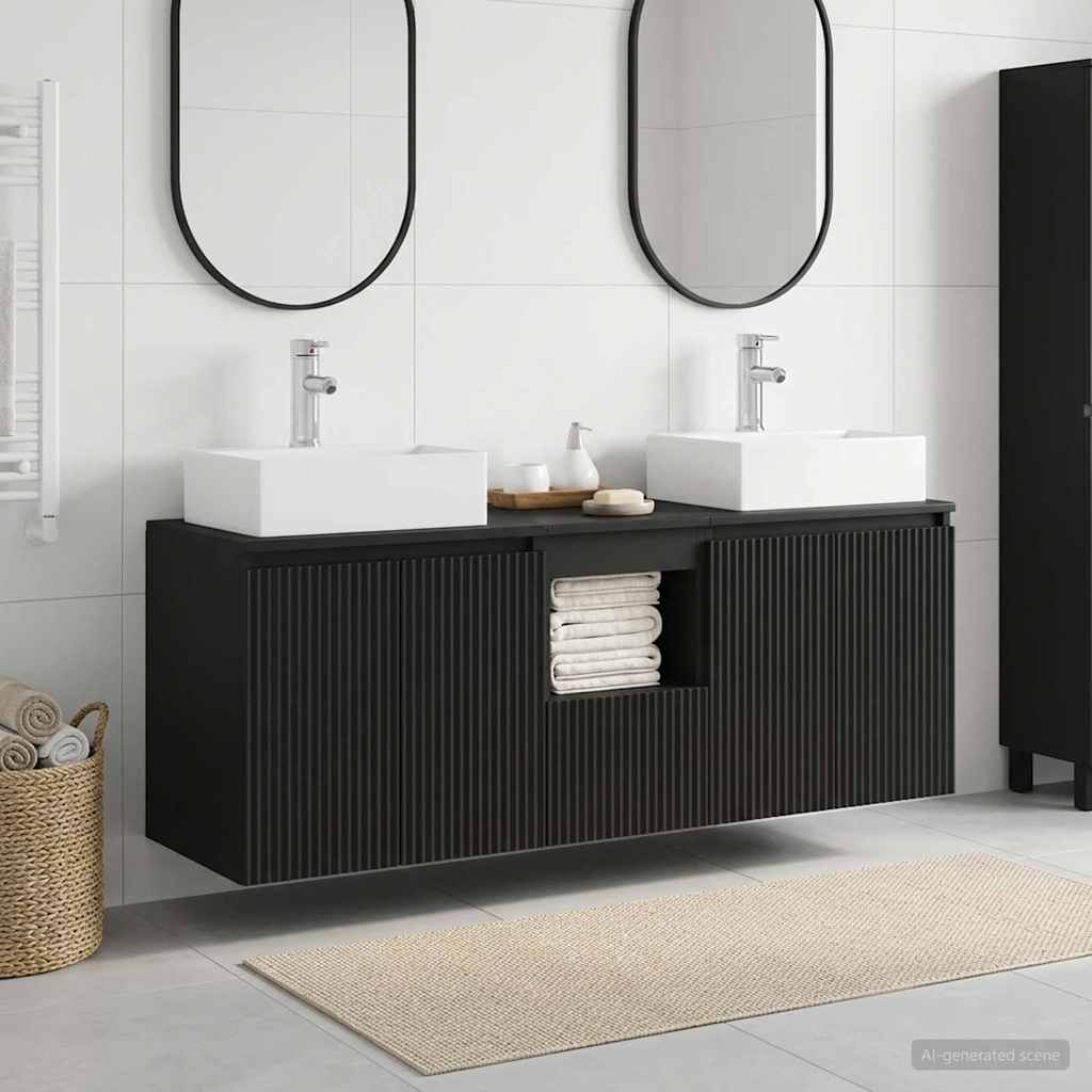 vidaXL Bathroom Cabinet Set 3 pcs Black 129 x 41 x 79.5 cm 1