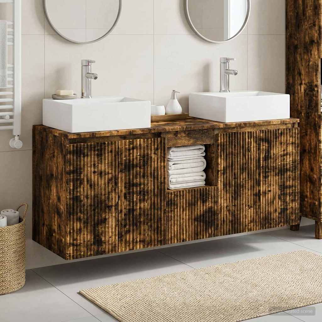 vidaXL Bathroom Cabinet Set 3 pcs Smoked Oak 129 x 41 x 79.5 cm 1
